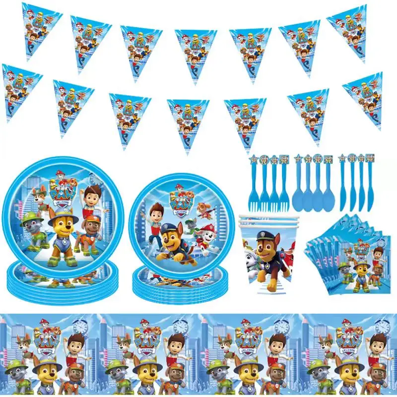 Paw Patrol Decoration Birthday Party Supplies Kids Canine Patrol Theme Tableware Set Chase Dog Balloon Deco Happy Banner For Boy