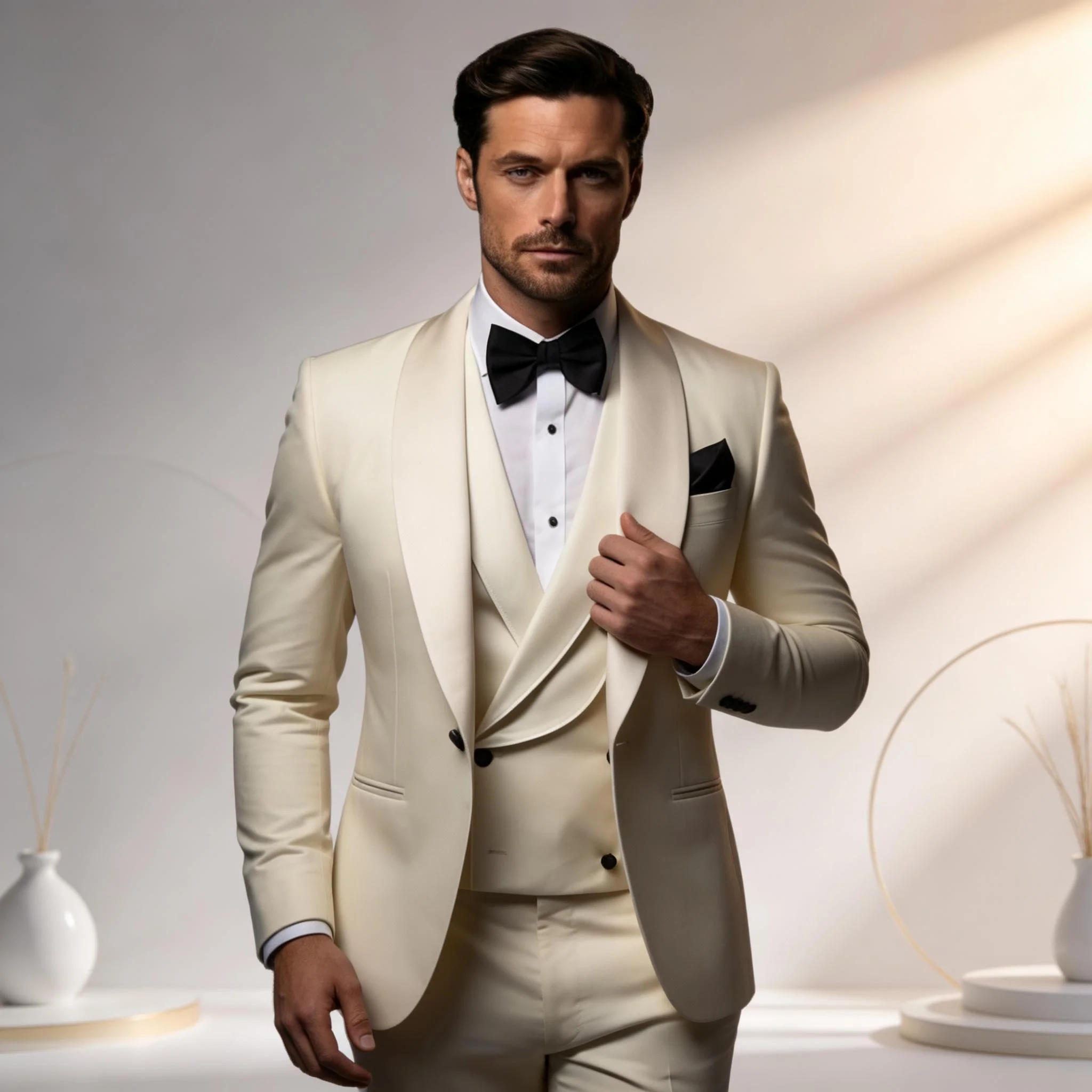 Costume de smoking élégant ivoire pour homme