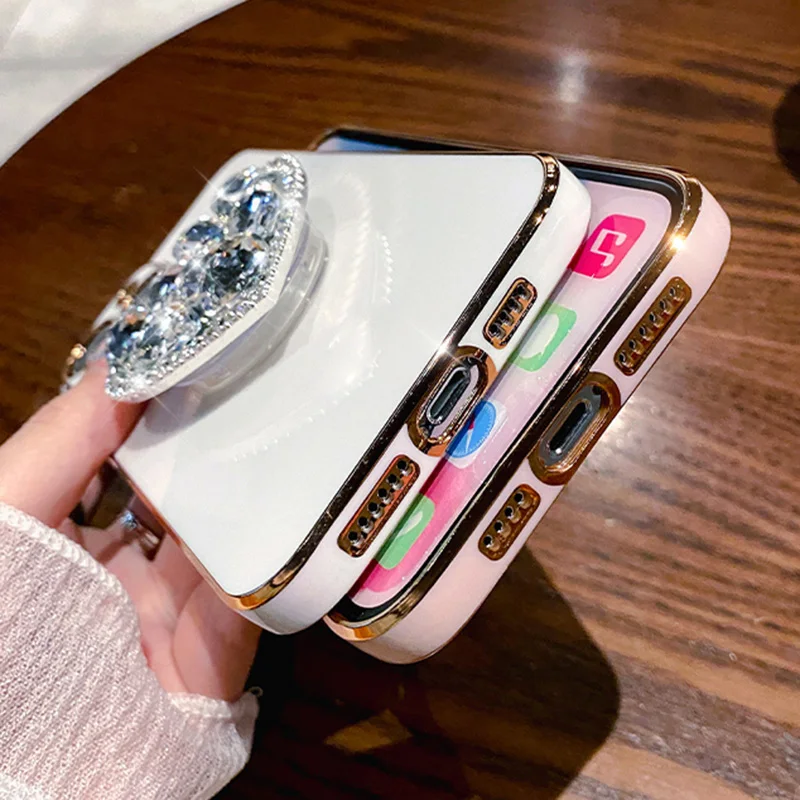 Plating Case For Samsung A34 A54 A53 A32 A33 A22 A13 4G 5G A12 A73 A25 A31 A21S A14 A52 Heart Diamond_voghion.com