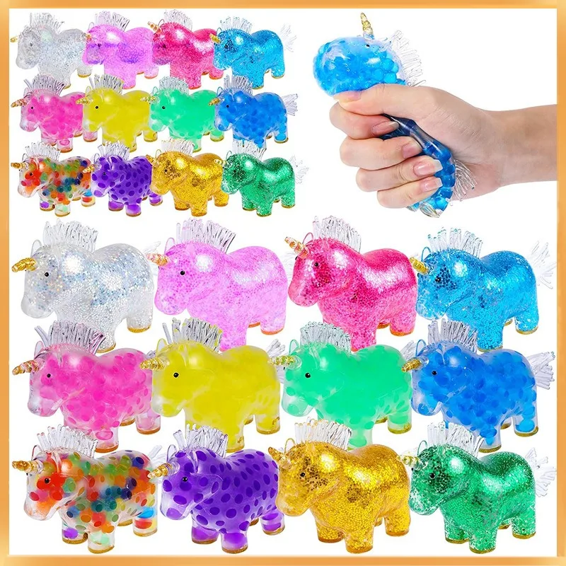 Stress Relief Toys One-horned horse colorful ball decompression toy squeezing vent grape ball pinching music Random color