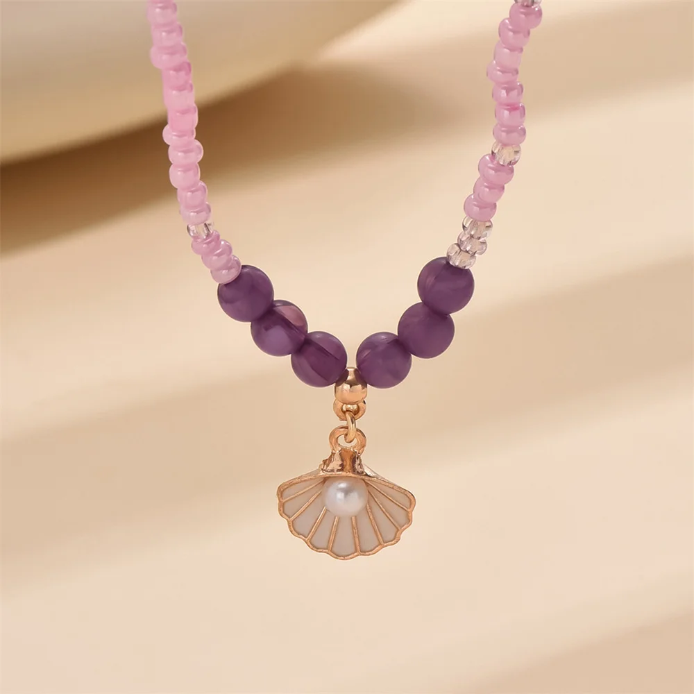 Fashion Cute Shell Pearl Purple Rice Bead Anklets For Women Gold Color Foot Chain Beach Jewelry Ankle Bracelet Summer Accessory