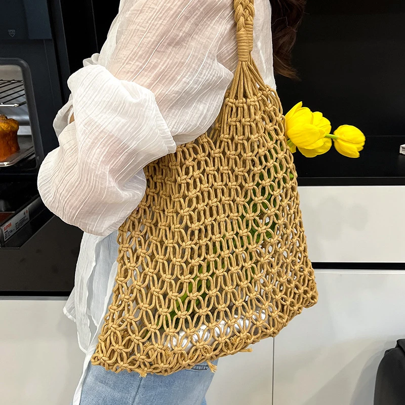 Hand-Woven Underarm Bags For Woman Hollow Handbag Female Shoulder Bags Large Capacity Handbag Travel Beach Tote Bag