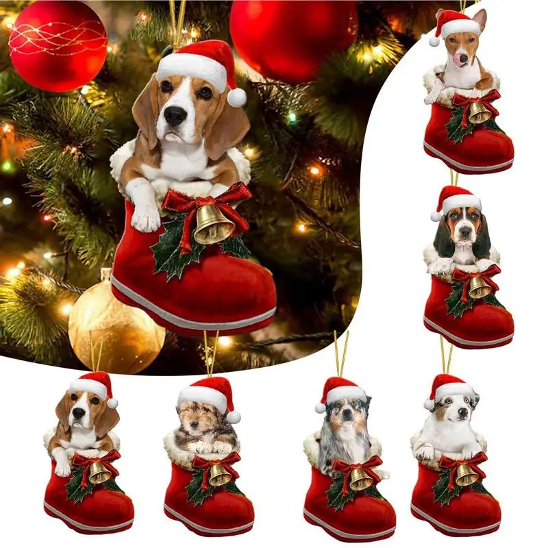 

Acrylic Christmas Tree Pendant Hanging Santa Dogs Ornaments Car Review Mirror Christmas Decoration Accessories Keychain decor