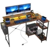 58" Reversible L Shaped Computer Desk, Corner Desk with Monitor Stand, Power Outlets and Led Lights, Black 1