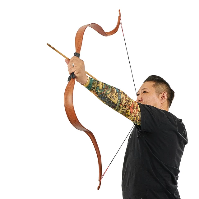 Arc Classique De Chasse 60 Pouces – Poids De Tirage 20-40 Lbs, Droitier, Manche Bois, Branches Fibre De Verre Et Bambou