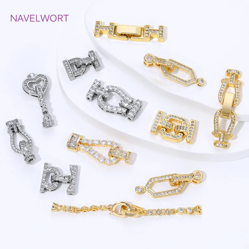 18K Gold Plated Brass Jewelry Clasps For Bracelets Making,With Zircon Connector Clasp,Locks For Jewelry,DIY Necklace Accessories