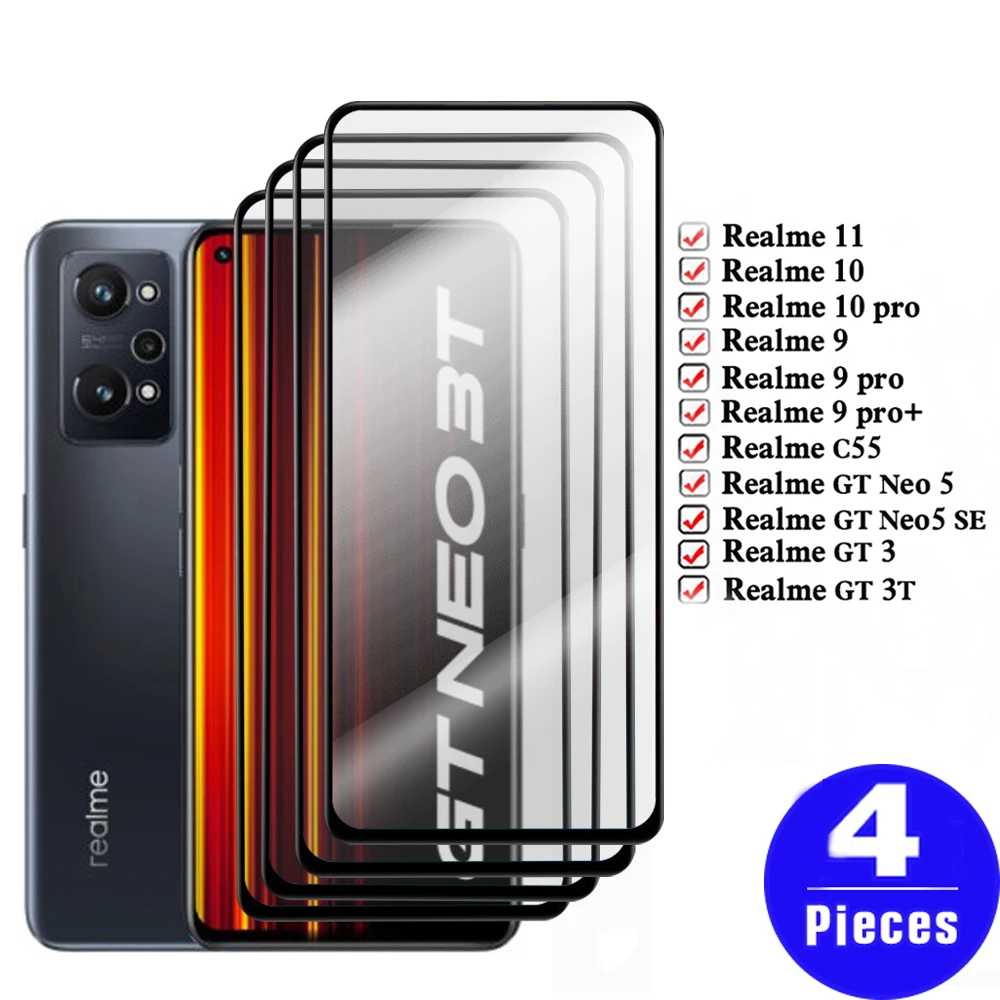 

4PCS cover For Realme GT Neo 5 10 11 9 pro plus 3 3T 2 Tempered glass For Realme GT Neo5 SE C55 protective screen protector film
