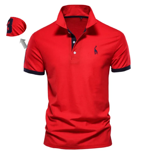 Embroidery 35% Cotton Polo Shirts for Men Casual Solid Color Slim Fit Mens Polos New Summer Fashion Brand Men Clothing T02-red