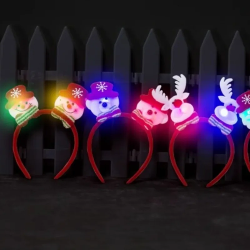 Christmas Glowing Snowman Headband Cute Little Bear Santa Claus Hair Hoop Festival Carnival Luminous Cotton Decoration Headwear