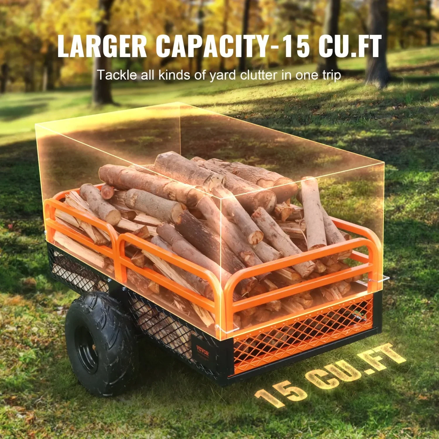 Heavy Duty ATV Trailer Dump Cart Tow Behind, 1500lbs 15 Cubic Feet, Yard Garden Trailer Pull Behind Dump