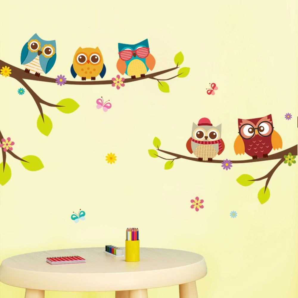 Cartoon-Owl-Branch-Wall-Decals-For-Kids-Rooms-Living-Room-Bedroom-Home ...