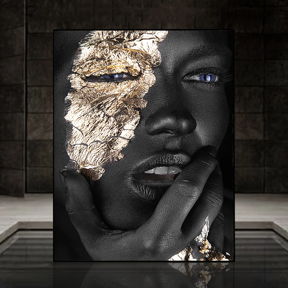 

5D Diamond Painting Black and Gold Woman Portrait Diamond Mosaic Full Drill African Woman Makeup Rhinestone Embroidery DIY
