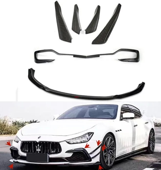 

For Maserati Ghibli 2014-2017 Real Carbon Fiber Car Front Bumper Splitters Lip Spoiler Air Outlet Side Wind Knife
