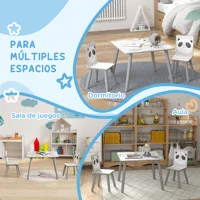 Ensemble table et 2 chaises Zonekiz, ensemble de meubles pour enfants 3 pièces pour enfants de plus de 3 ans avec bordure et panda gris et blanc 6