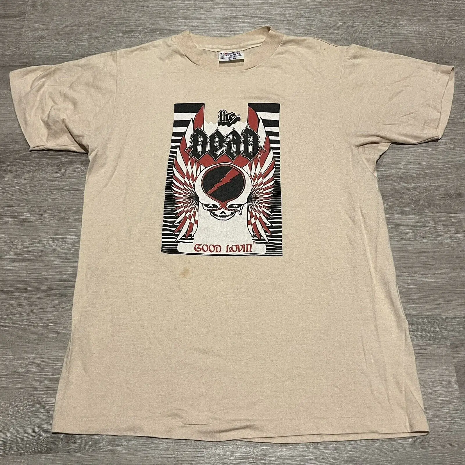 T-Shirt Vintage Anni '80 Grateful Dead Good Lovin Skull Tagged Medium Usa Tan Maniche Lunghe