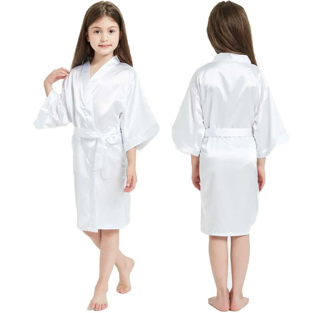 Girls Royal Blue Satin Robes Children's Silk Bathrobes Kids Pajamas Wedding Birthday Party Gowns Kids Pajamas Girls Sleepwear