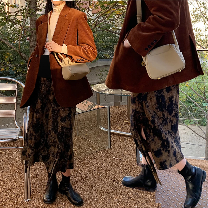 Autumn Winter Maternity Korean Style Belly A-line Skirts Long Design Side Split Tassel Patchwork Pregnant Woman Vintage Skirts