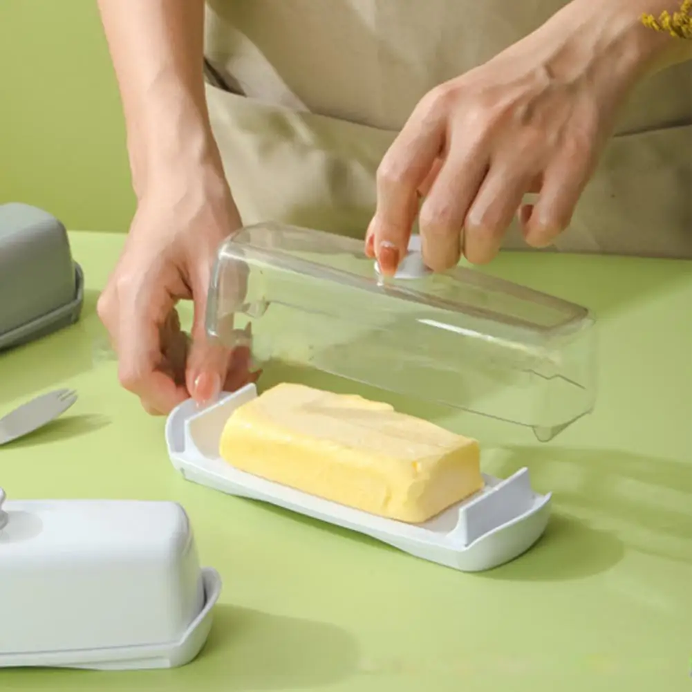 Butter Storage Container Dust-Proof Dishwasher Safe Spatula Easy Grip Butter Box With Lid Handle Plastic Dish For Fridge
