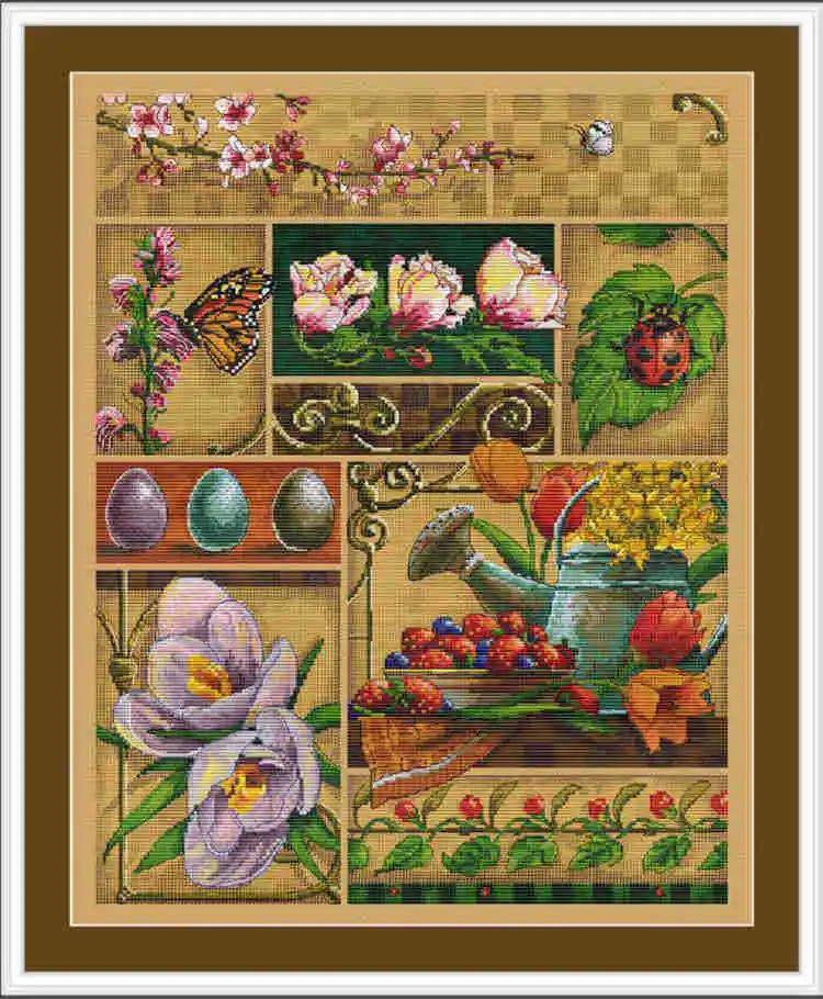 four seasons of flowers-spring 44-53 cross stitch kit aida fabric 18ct 14ct canvas cotton thread embroidery kits