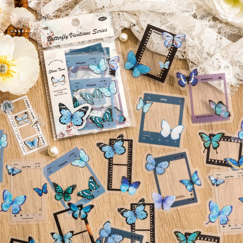 

30pcs PET Collage Sticker Girl Butterfly INS Hollow DIY Decorative Stickers Hand Account Material Scrapbook Stationery Sticker