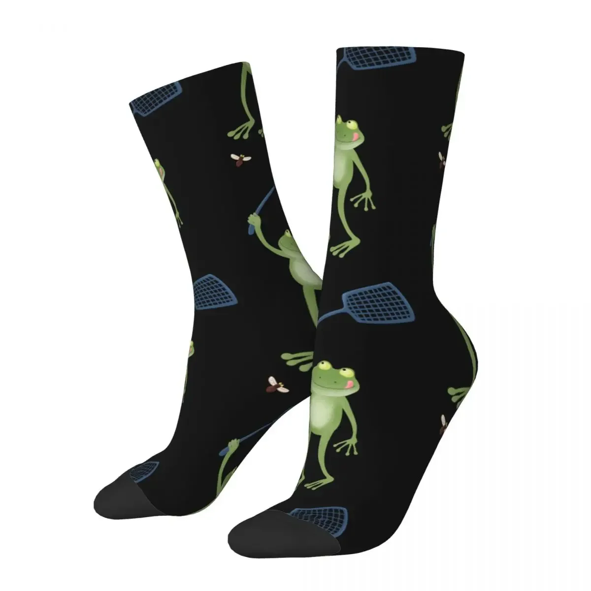 

Crazy Design Funny Green Frog Swatting Fly Cartoon Basketball Socks Polyester Long Socks for Women Men Sweat Absorbing