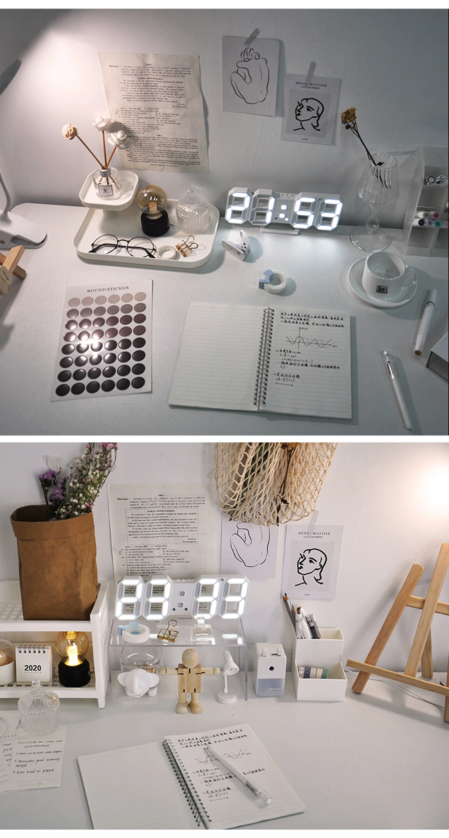 3D LED Digital Alarm Clock Three-dimensional Wall Hanging Watch Table Calendar Thermometer Electronic Furnishings