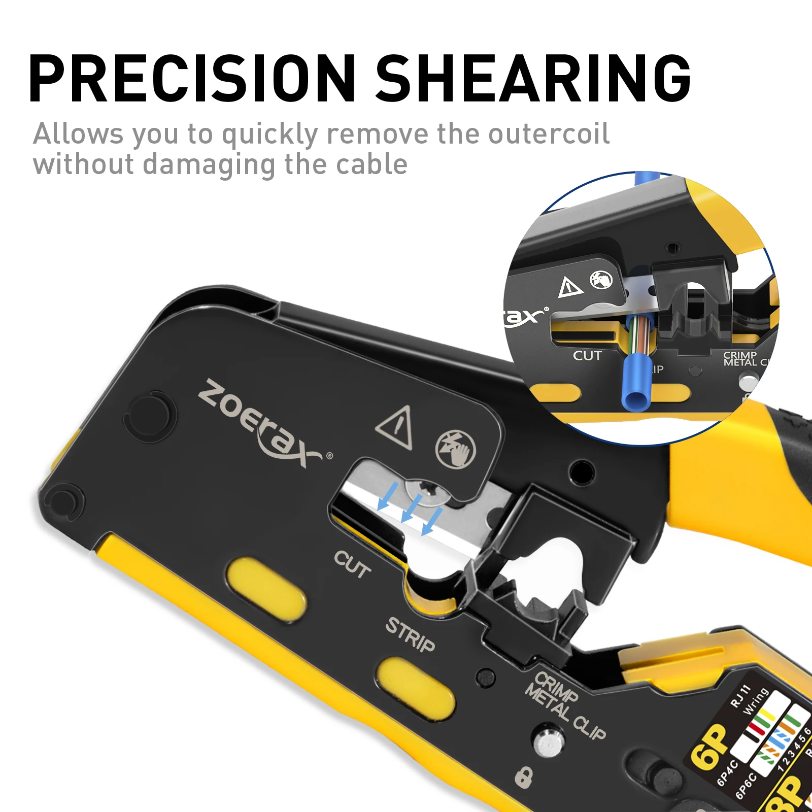 ZoeRax RJ45 Cat7 Crimping Tool Ethernet Crimping Tool and Wire Cutter for Cat7 Cat6a Cat6 and Cat5e Pass Through Connectors