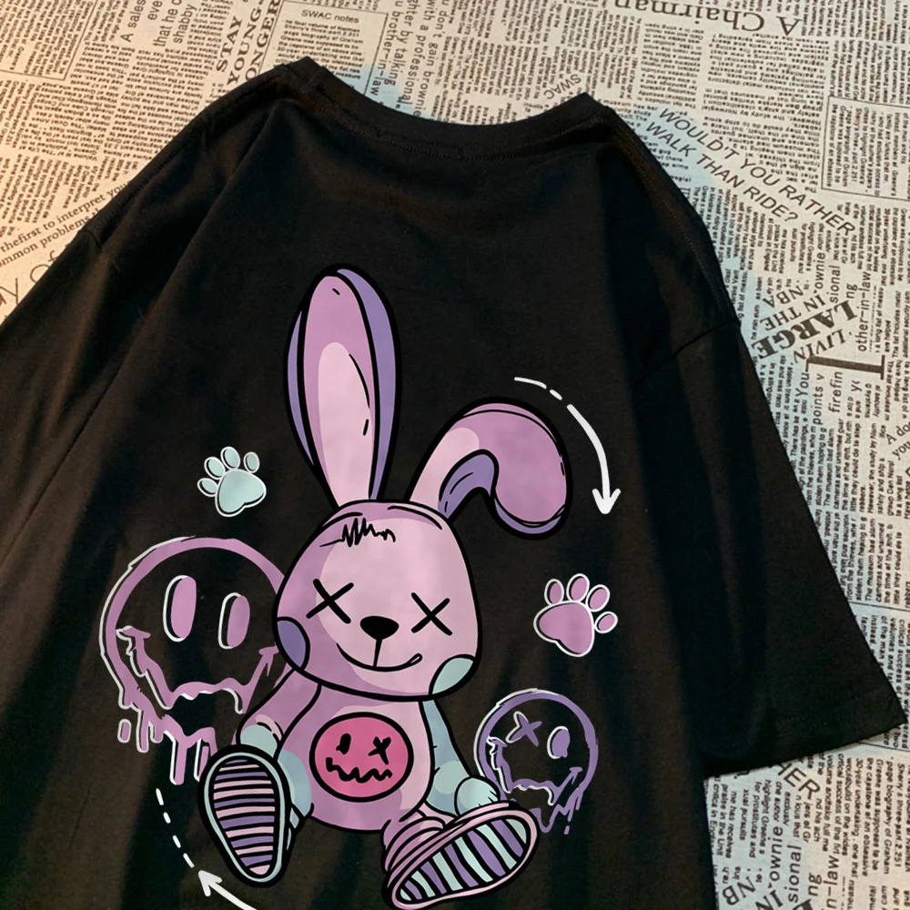 A Toy Rabbit Sitting On The Ground Mens T-Shirt Cotton Breathable Clothes Casual Tee Clothes Tshirts Loose Summer T Shirts