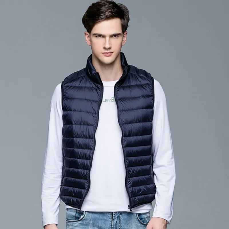 Winter New Men White Duck Down Vest Ultralight Sleeveless Vest Jacket Fashion Stand Collar Men Large Size Loose Vest Male M-5XL
