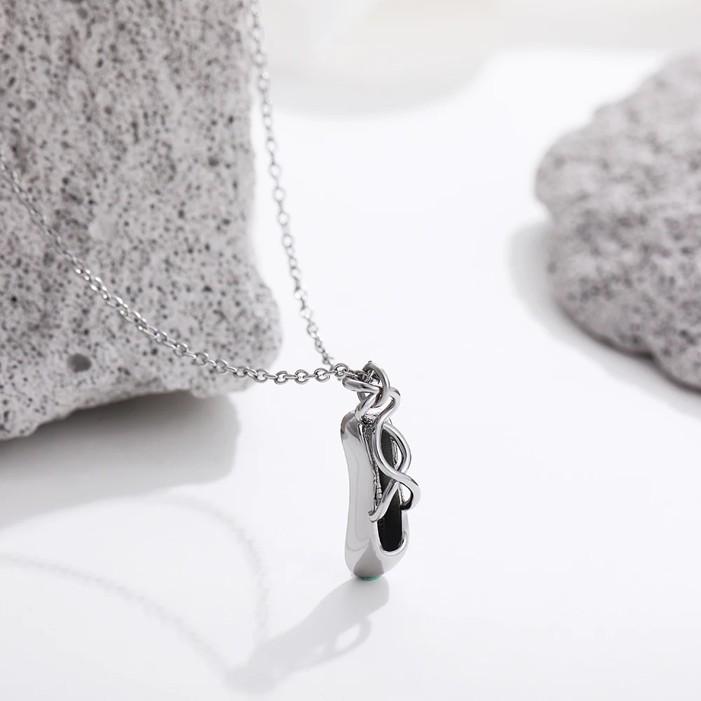Charm Personality Ballet Shoe Shape Pendant Necklace for Women Girls Stainless Steel Elegant Dance Shoes Choker Graduation Gifts
