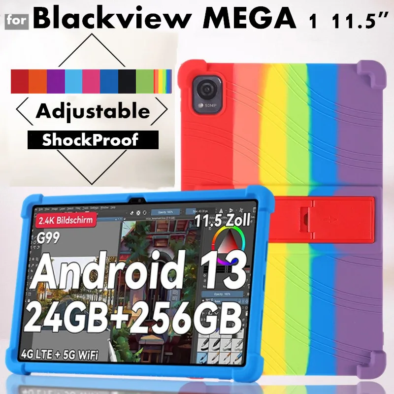 Custodia Per Tablet Blackview Mega 1 11,5'' | Morbida In Silicone Con Supporto Regolabile | Colorata E Antiurto Per Bambini - 6