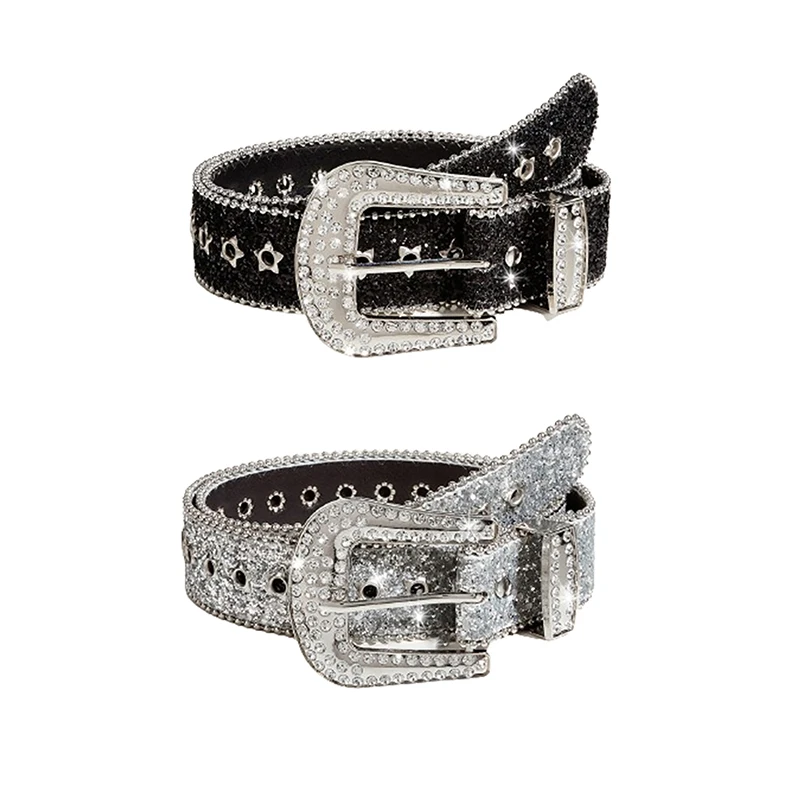 

Y2K Rhinestones Buckle Belt For Women Men Punk Star Hole Waist Strap Gothic Fashion Personality Belt For Cowgirl Skirt Waistband