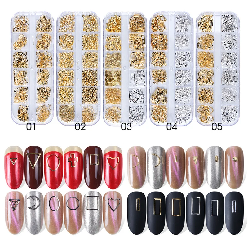 

12 Types Riveting Nail Ornament Metal Frame Nail Art Decoration Mixed Crystal Diamond Nail Rhinestones 3D Gems Nail Supplies