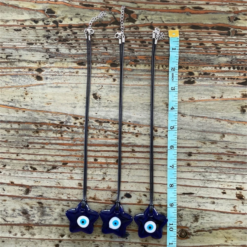 Evil Eye Black Corded Necklace Pendant Blue Glass Evil Eye Turkish Eye Nazar House Protection Wall Hanging Rearview Mirror  Gift 5