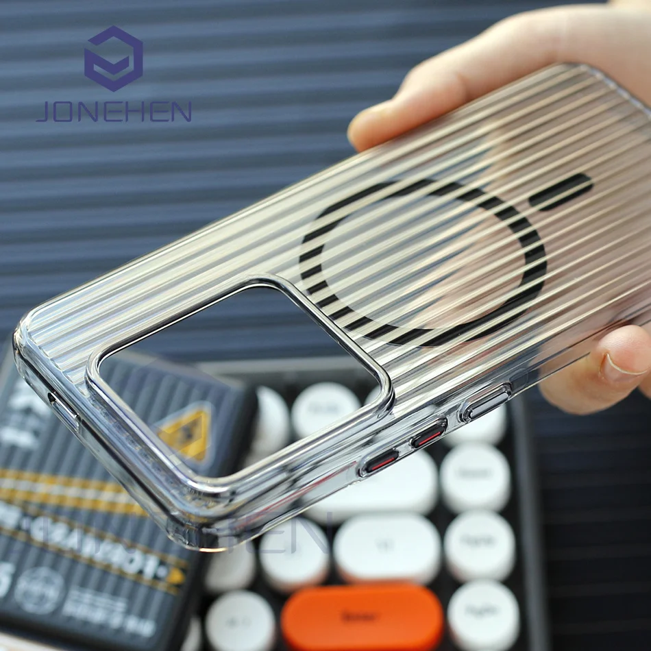 Luxury Magnetic Wireless Charging Matte Case with Corrugated Design - Clear Finish
