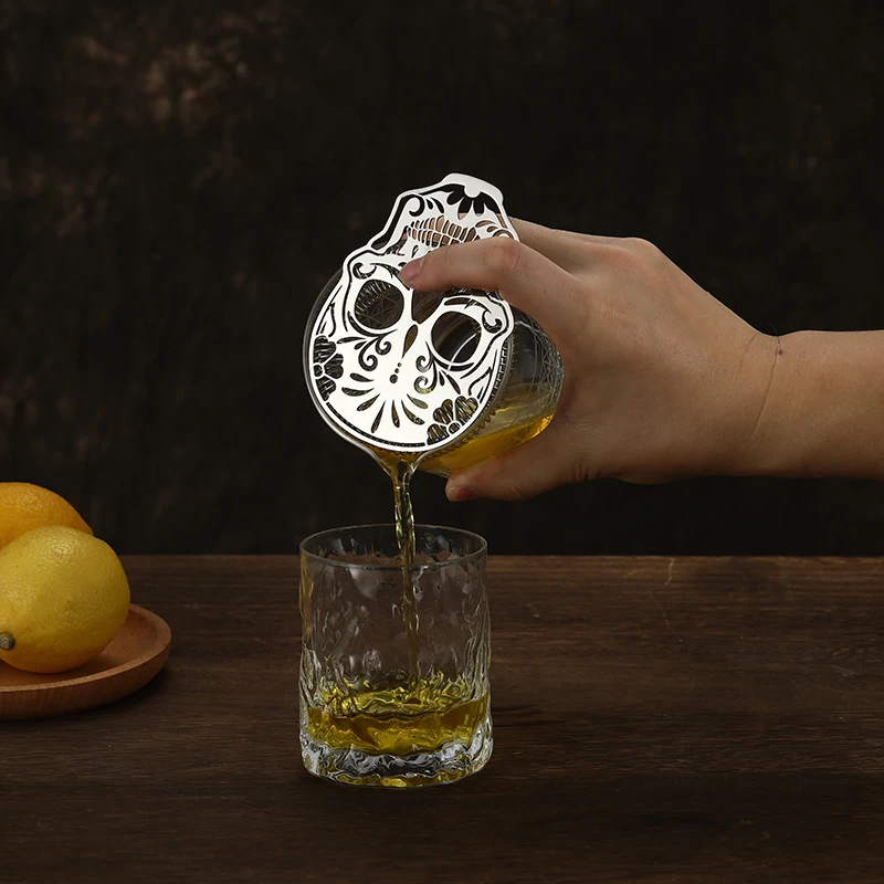 Cocktail Shaker Strainer Cocktail Bar Tool Set Skull Shape Bar Cocktail Strainer Hawthorne Strainer Stainless Steel
