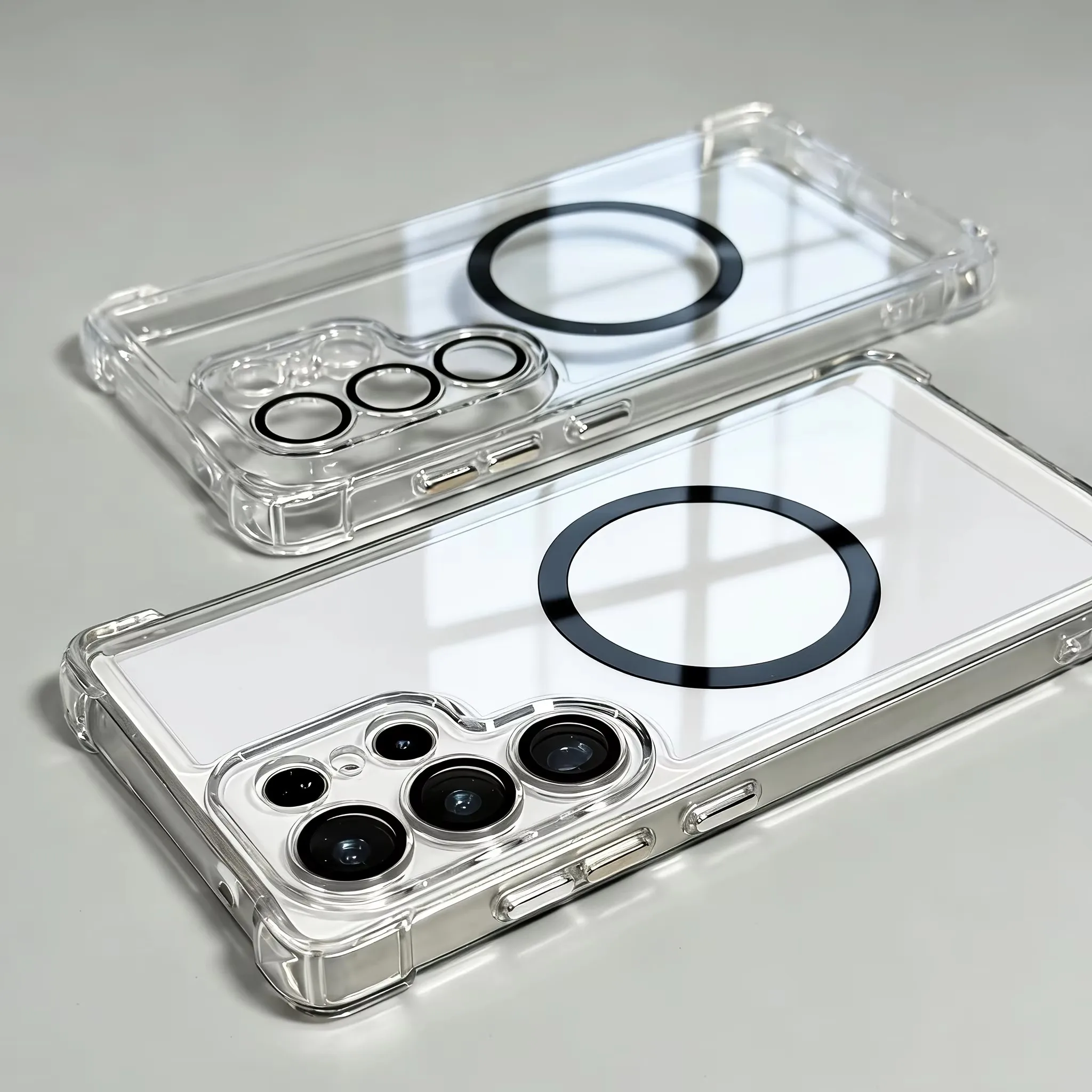 Armour Transparent Magnetic Phone Case with Reinforced Corners and Lens Protection Cover