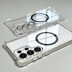 Armour Transparent Magnetic Phone Case with Reinforced Corners and Lens Protection Cover - Galaxy S23 Ultra (Black)