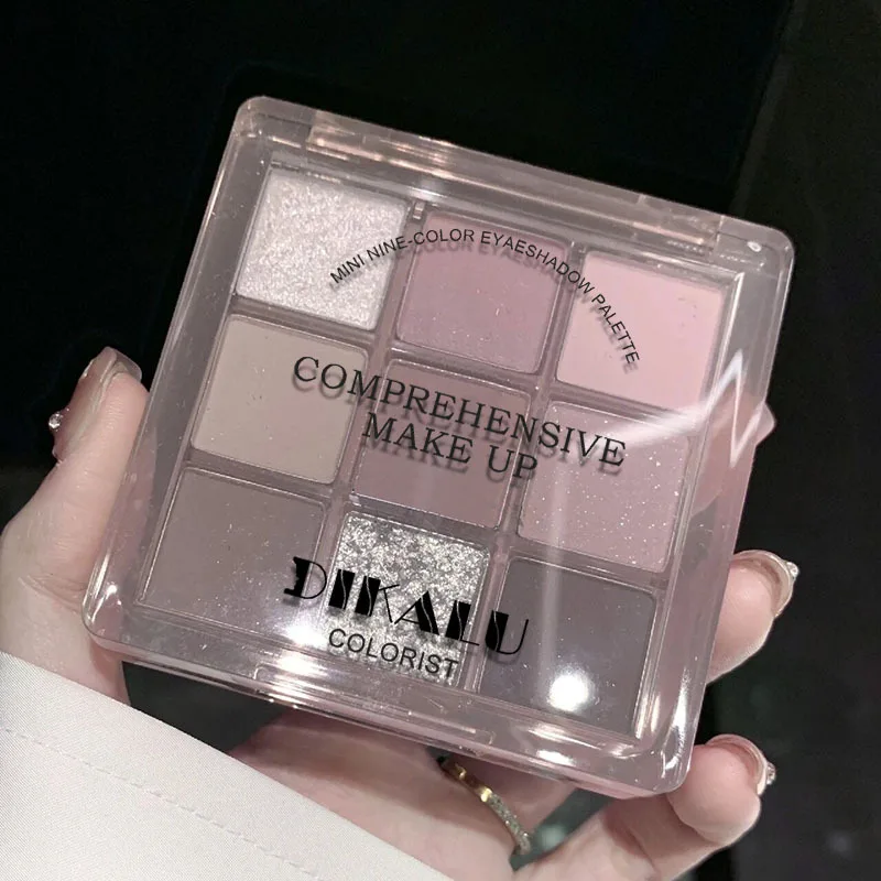 9 Color Dark Punk Smoky Eye Shadow Palette Grey Pink Pearl Matte Brightening Lying Silkworm Shimmer Earth Color Makeup