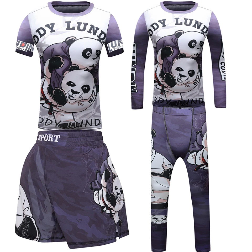 4PCS Sports Suit Kids Compression Shirt Pants Shorts Set Children MMA Rashguard Jiu Jusit Bjj GI Muay Thai Running Sportsuits 4