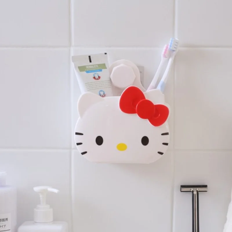 

Hellokitty Toothbrush Holder Wall Mounted Bathroom Organizer Shelf No Hole Makeup Brush Comb Organizer Holder