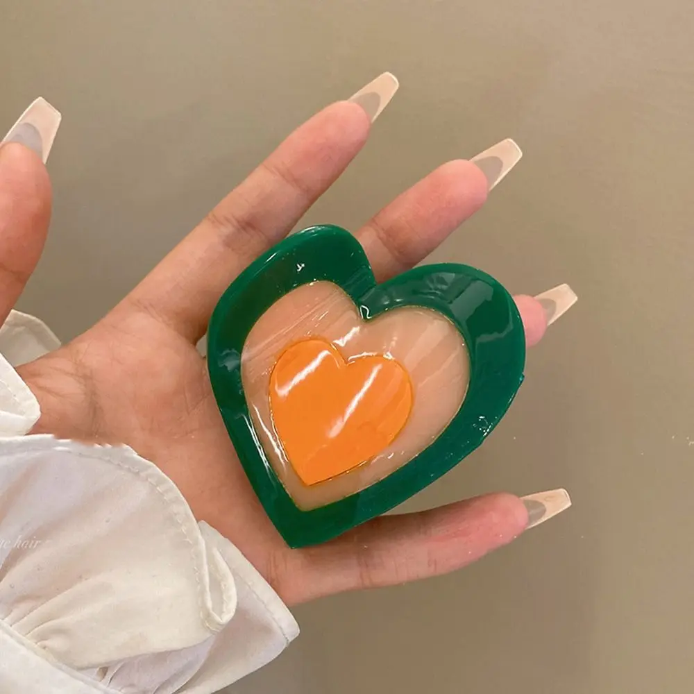 Multi-layer Acetate Heart Hair Claw Patchwork Crystal Love Shape Hair Clip Large Size Korean Style Geometric Shark Clip Daily earrings heart multi layered flannel earrings in orange size one size