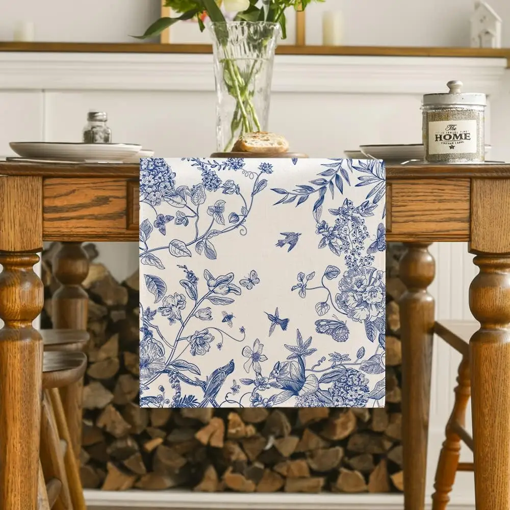 Porcelain Birds Linen Runner 2