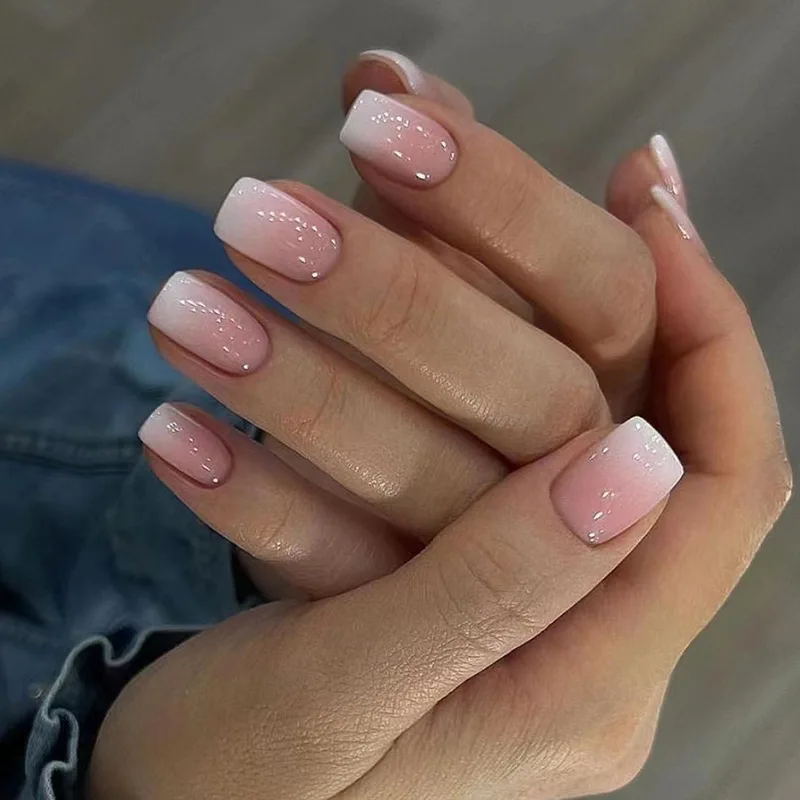 Glittering Short Square Nails