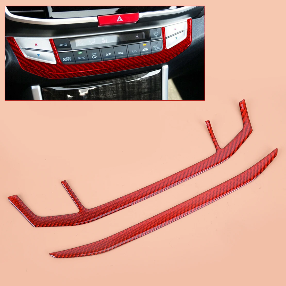 

Красная карбоновая рамка для автомобильной внутренней консоли переменного тока, обшивка, подходит для Honda Accord 2013, 2014, 2015, 2016, 2017, тип A, 2 шт.