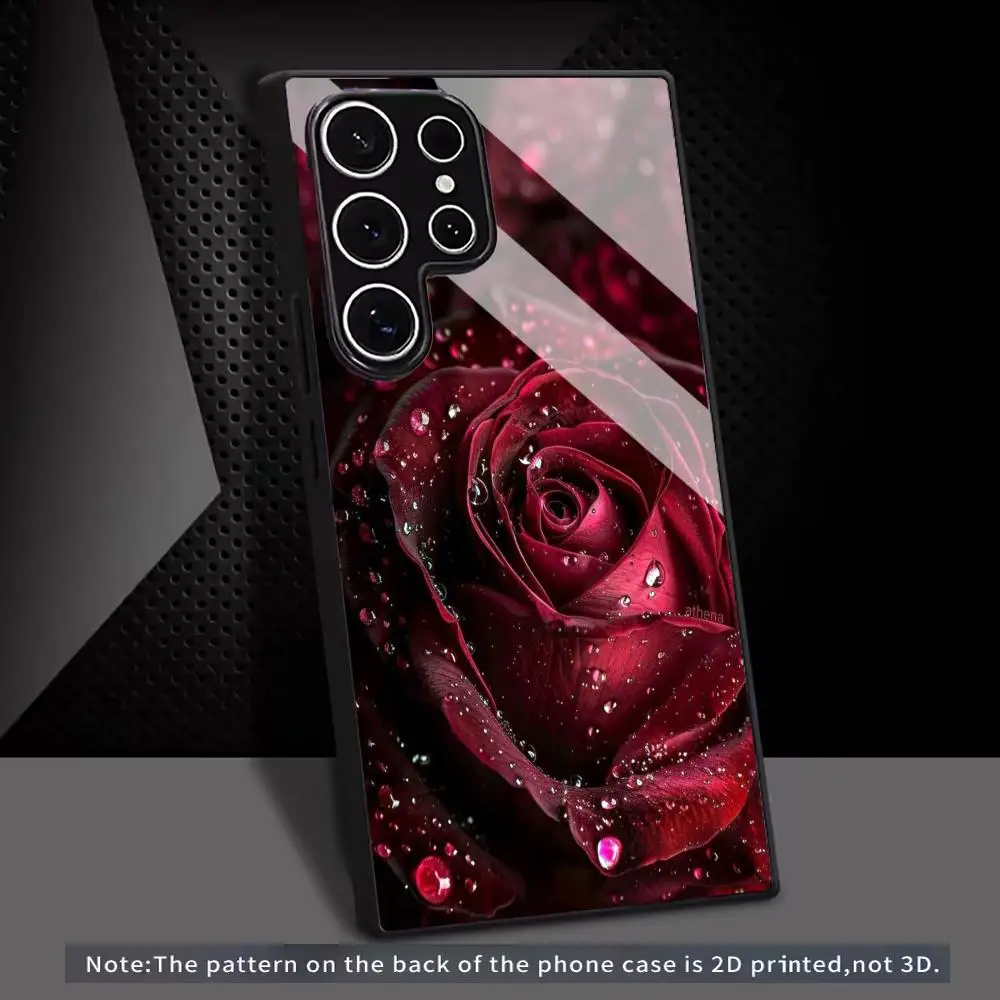 Elegant Red Rose Frosted Glass Phone Case - Non-Slip Full Cover Design