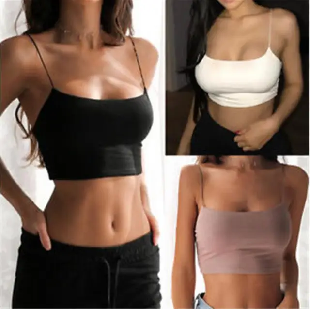 Hot Sale!Women Summer Camisole Crop Tops Sleeveless Slim Sling T-shirt Black White Bottoming Tanks Bra Underwear Vest Tops 1