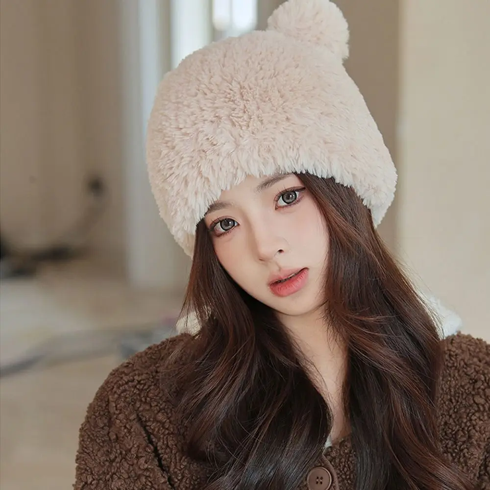 

Ear Protection Bear Ear Knitted Hat Cute Woolen Yarn Plush Head Wrap Soft Beanies Couple