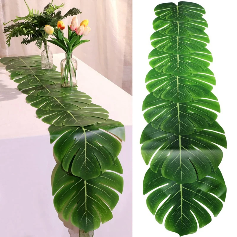 

2PCS Artificial Palm Leaves Table Runners Long Tropical Palm Leaves Table Runner Faux Leaf Table Cloth 86.6In/220Cm