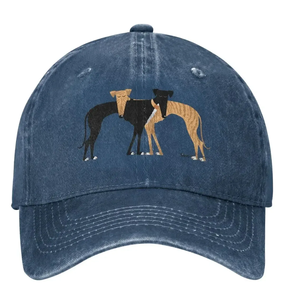 1pc Rerto Washed Baseball Cap with Printed Greyhound Dog,Streetwear Trucker Hat Summer Female Male Outdoor Sport Baseball Caps